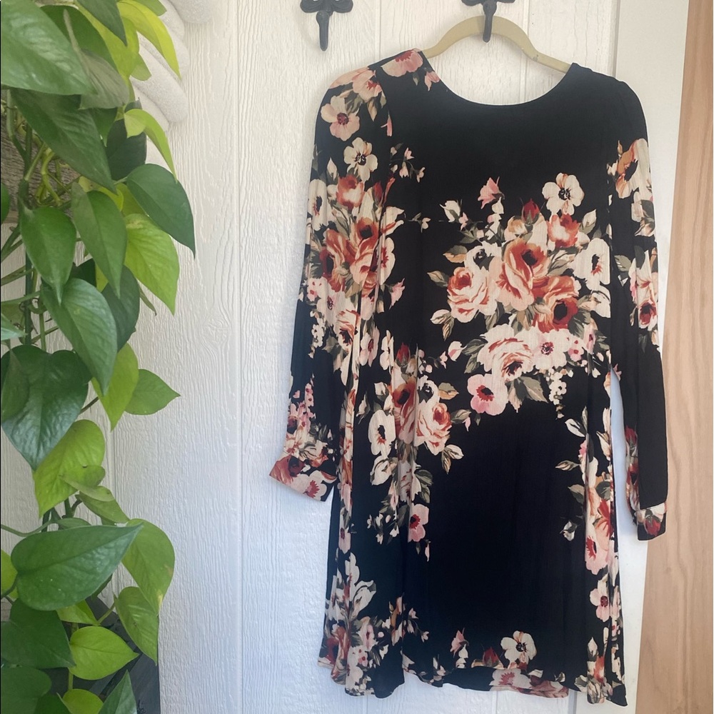 Black Floral Long Sleeved Dress